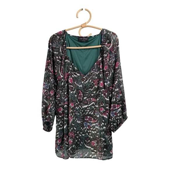 Lane Bryant Green Metallic V Neck Billowy Sleeve Womens Size 22 - Picture 3 of 16